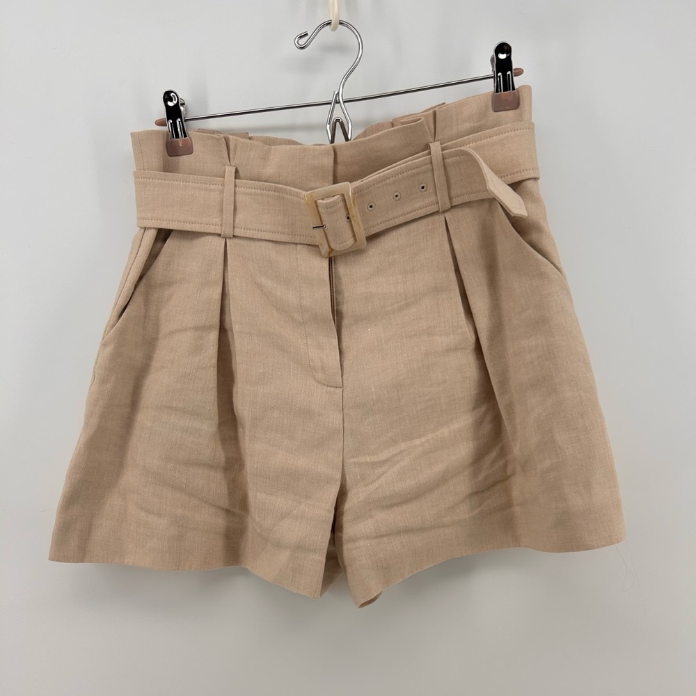 Veronica Beard Ashford Belted High Waist Linen Blend Shorts in limestone Sz 6